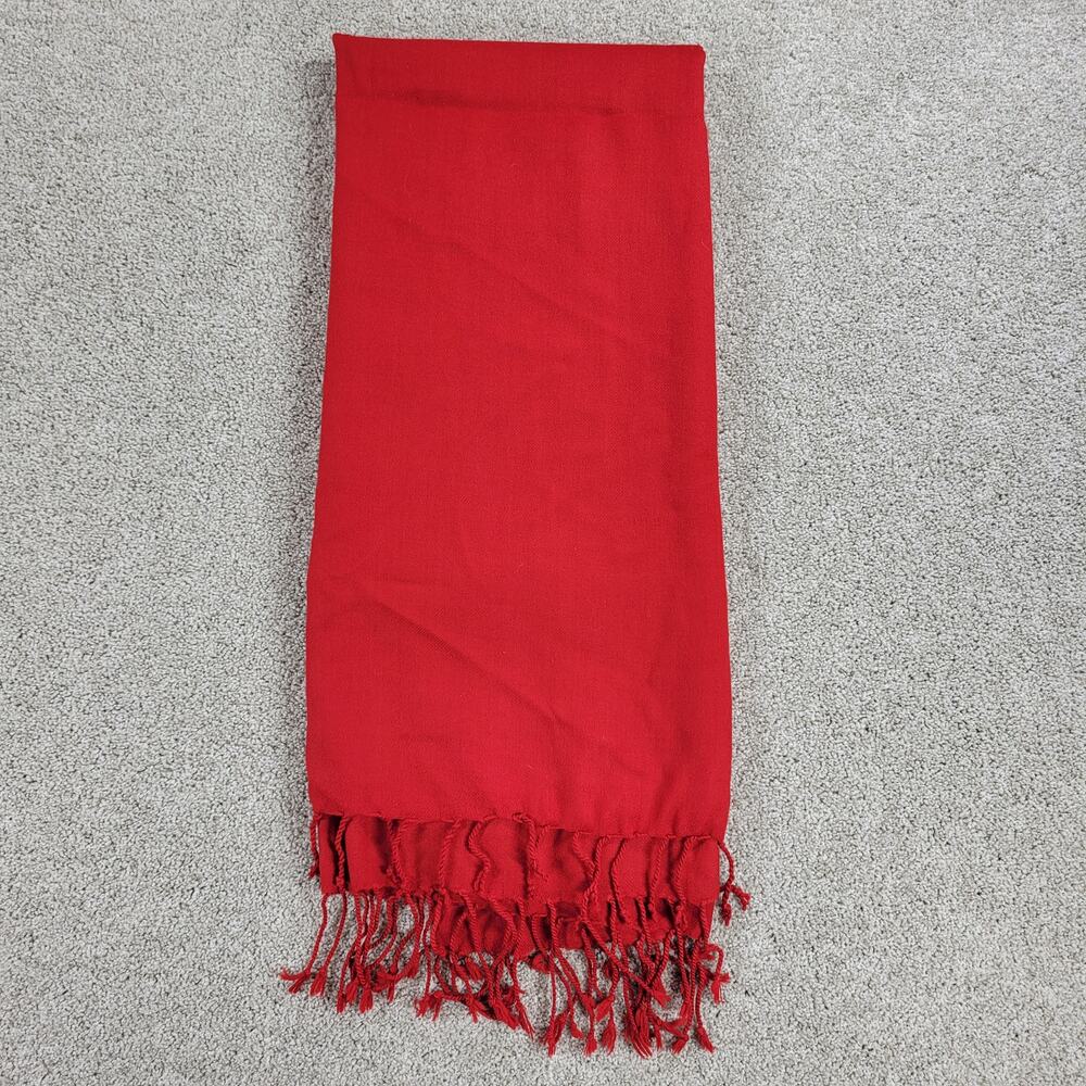 VINTAGE Company C Throw 44"W x 86" Red Pure Wool Knit Hand Twisted Fringe